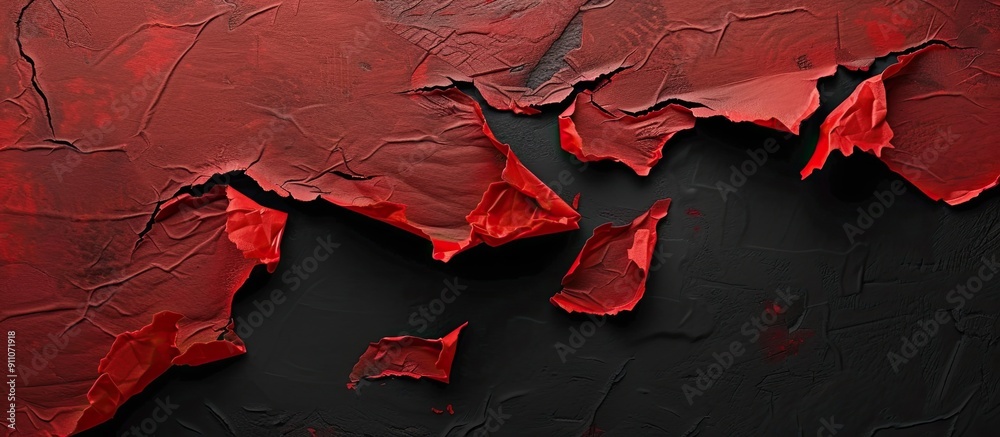 Canvas Prints Red torn paper set on black background with textured edges copy space image