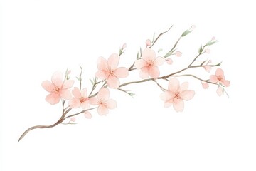 Delicate watercolor illustration of a cherry blossom branch.
