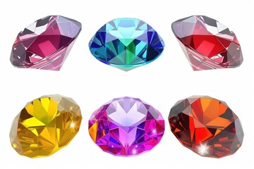 Fototapeta premium Six Colorful Gemstones with Facets and Shine