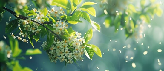 Obraz premium Outdoors a gorgeous linden tree with blossoms green leaves and ample copy space image