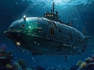 ゲーム背景　魚型海の中の潜水艦