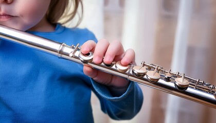 Kid playing on Flute
Child playing an instrument. 
