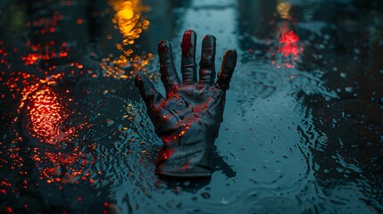 A Gloved Hand Submerged in a Pool of Water