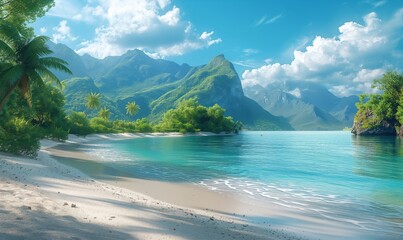 Tropical Beach Under Sunny Sky
