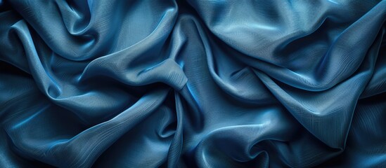 Fototapeta premium Blue textured fabric in a close up view providing copy space for text in the image