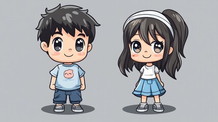 Cute and happy anime kid boy and girl mascots, perfect for t-shirt designs