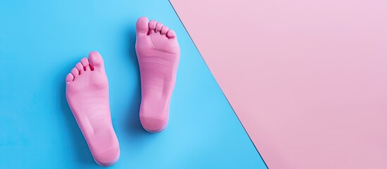 Paper feet displayed on a background of blue and pink with space for additional images