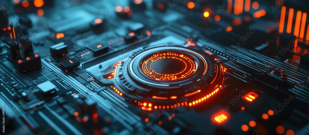 Poster 3d abstract technology background featuring personal data security handling and protection with elec