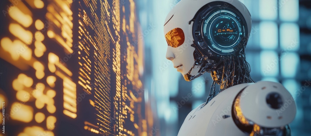 Poster 3d illustration of future financial technology driven by ai robots utilizing machine learning and ar