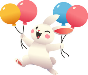 Rabbit Jumping with Balloons (Gradient Color Style)