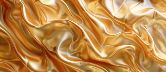 Obraz premium A shiny gold background with waves of fabric resembling pure gold metal featuring a blurred surface suitable for a copy space image