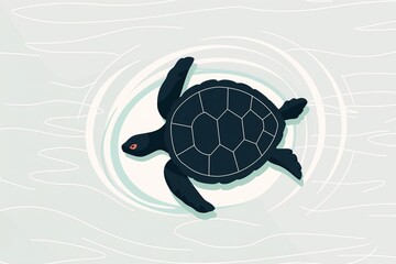 Obraz premium Basic 2D vector illustration of a turtle swimming in calm waters, minimalist design, clean lines, plain and uncomplicated, serene and simple visual