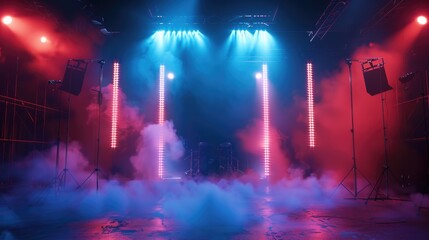 Dynamic Concert Stage with Vibrant Lights and Smoke Effects