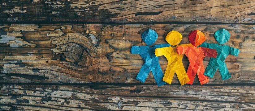 DEI diversity equality inclusion symbol on a beautiful paper with a wooden background for a business concept featuring copy space image