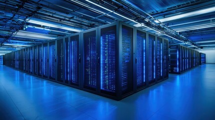 Rows of powerful servers in a modern data center.