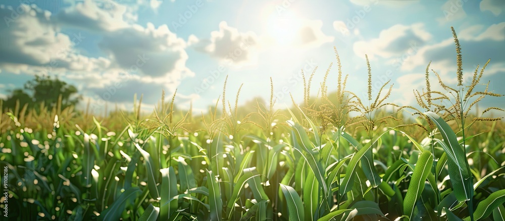 Canvas Prints Sunny day in a green cornfield with copy space image