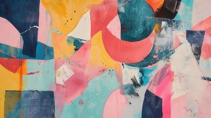 Obraz premium Abstract Painting with Pink, Yellow, and Blue Hues