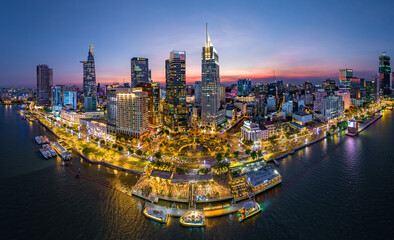 Sunset on Ho Chi Minh City center, Vietnam. Photo taken on May  2024. 