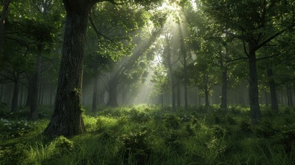 Fototapeta premium A forest with trees and grass