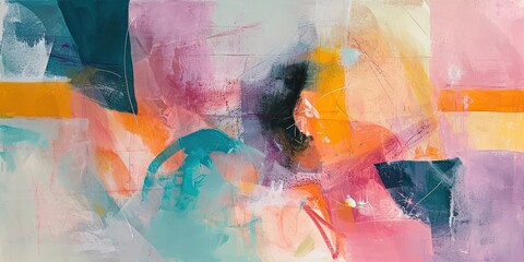 Fototapeta premium Abstract Painting with Pink, Orange, and Teal Colors