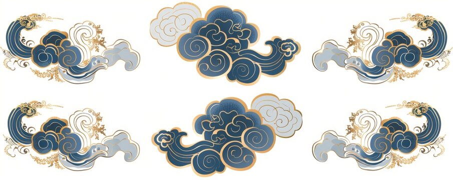 Elegant Chinese auspicious cloud decoration in traditional style on white background