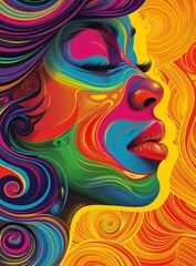 Fototapeta premium Colorful abstract portrait of a woman's face with vibrant patterns and swirls