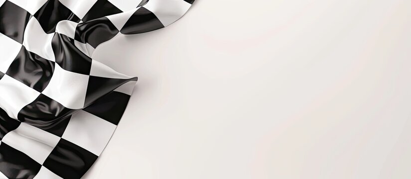 A black and white checkered racing flag displayed on a white background provides ample copy space for customization