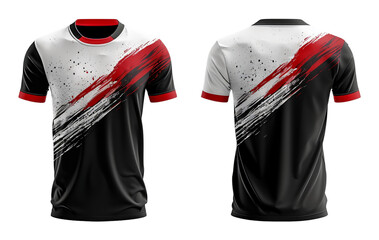 sports jersey uniform template with black white and red pattern, ai generated