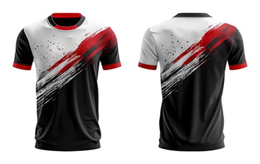sports jersey uniform template with black white and red pattern, ai generated