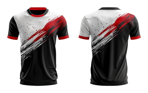 sports jersey uniform template with black white and red pattern, ai generated