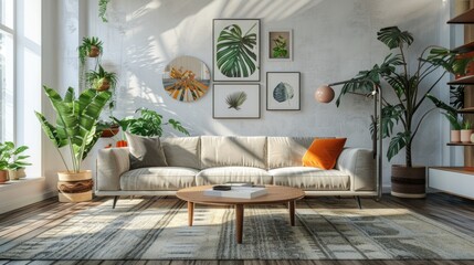 Contemporary Living Room with Natural Light and Lush Greenery