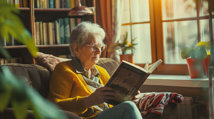 Elderly woman reading a book