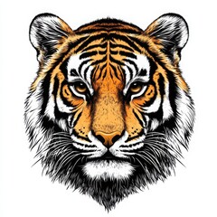 tiger head vector sticker design on white background, front view