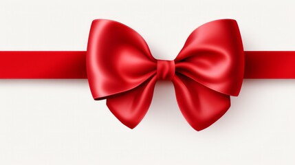 Red ribbon with bow isolated on white background for Christmas card design. Neural network ai generated art