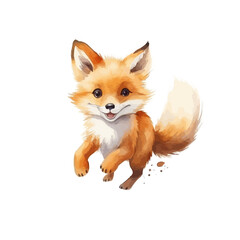 Fototapeta premium An animated illustration of a cute orange fox playfully running, showcasing vibrant colors and a lively expression.