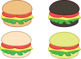 Burger icons vector set. Fast food. Black burger. Logo burger