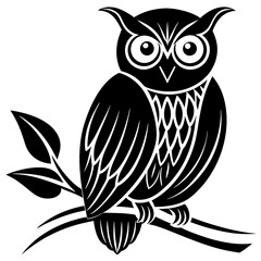 Minimalist Owl on a branch vector silhouette