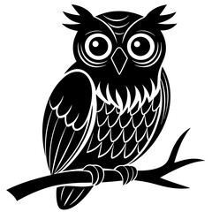 Minimalist Owl on a branch vector silhouette