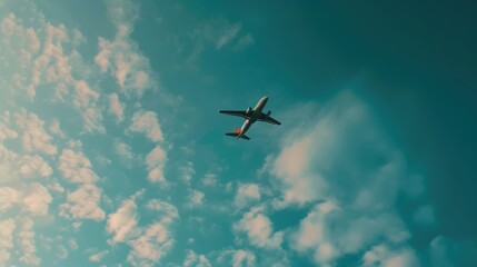 Naklejka premium Jet Flying Against Bright White Clouds