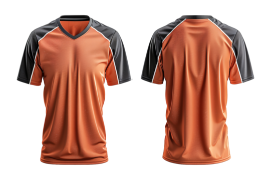 orange and black men's sports jersey uniform set template with front and back view, generative ai