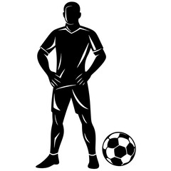 silhouette of man standing with soccer ball 