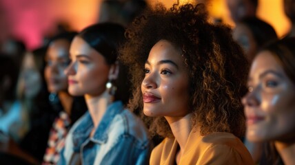 Obraz premium first row at a sustainable fashion show, celebrities watching models,
