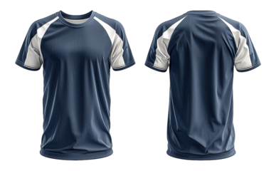 navy blue and white men's sports jersey uniform set template with front and back view, generative ai