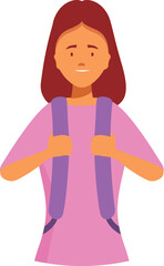 Young woman is holding her backpack straps as she gets ready to go on a school trip