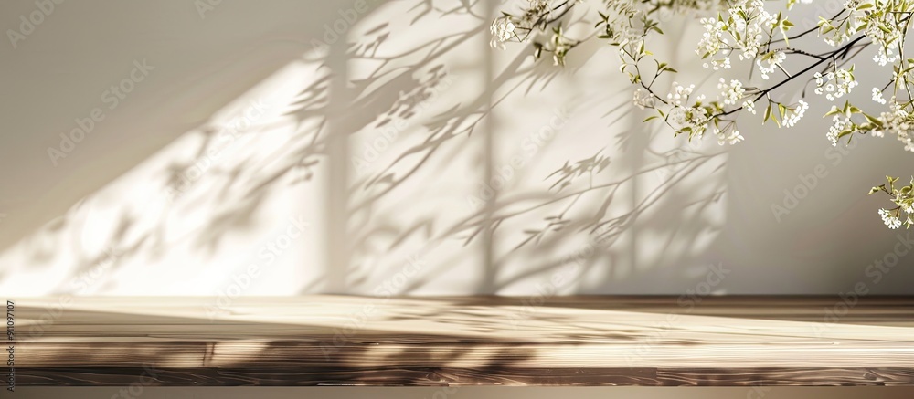 Poster a refined background for product display featuring delicate shadows from tree branches and sunlight 