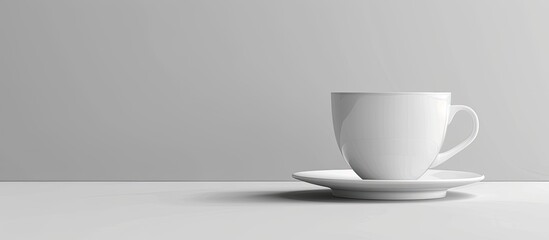 White ceramic mug with saucer displayed against a blank background for a copy space image