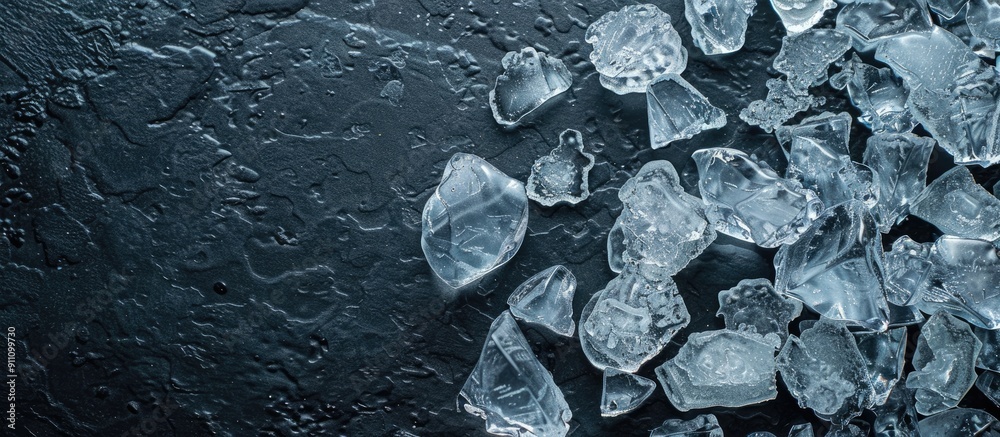 Canvas Prints Top down view of crushed ice bits on a textured dark surface with copy space image available