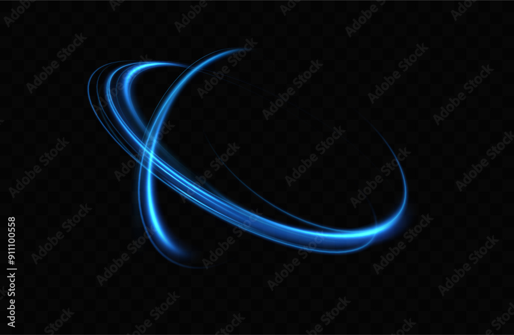 Aufkleber Abstract light lines of speed movement, blue colors.Neon glowing curves.Abstract motion.Neon lines of blue speed. Dynamic traces.