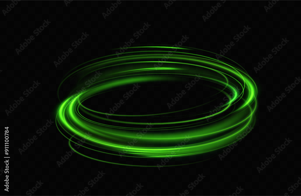 Poster Green neon ring. Glowing circle. Glow effect. Round light frame. abstract light lines of movement and speed. Abstract light lines of movement and speed. light green ellipse.