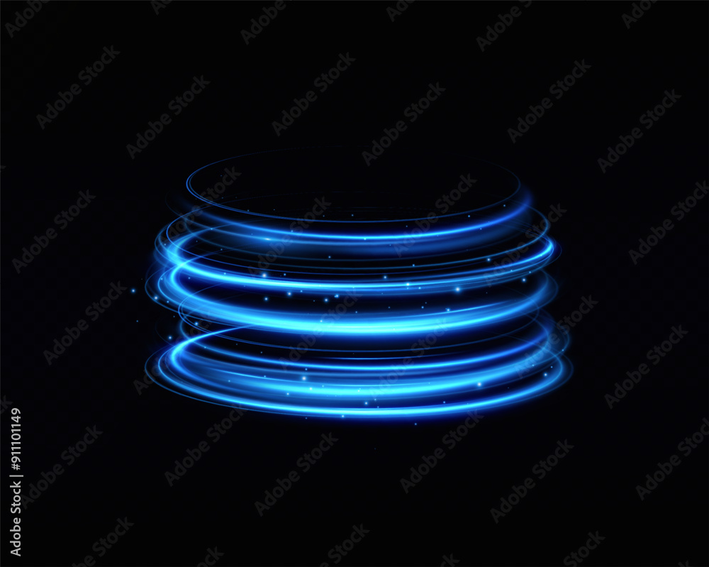 Poster Blue neon ring. Glowing circle. Glow effect. Round light frame. abstract light lines of movement and speedAbstract light lines of movement and speed. light blue ellipse.